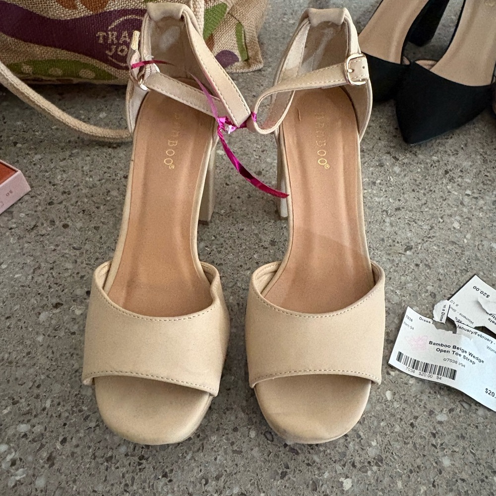 BAMBOO Nude Ankle Strap Heels